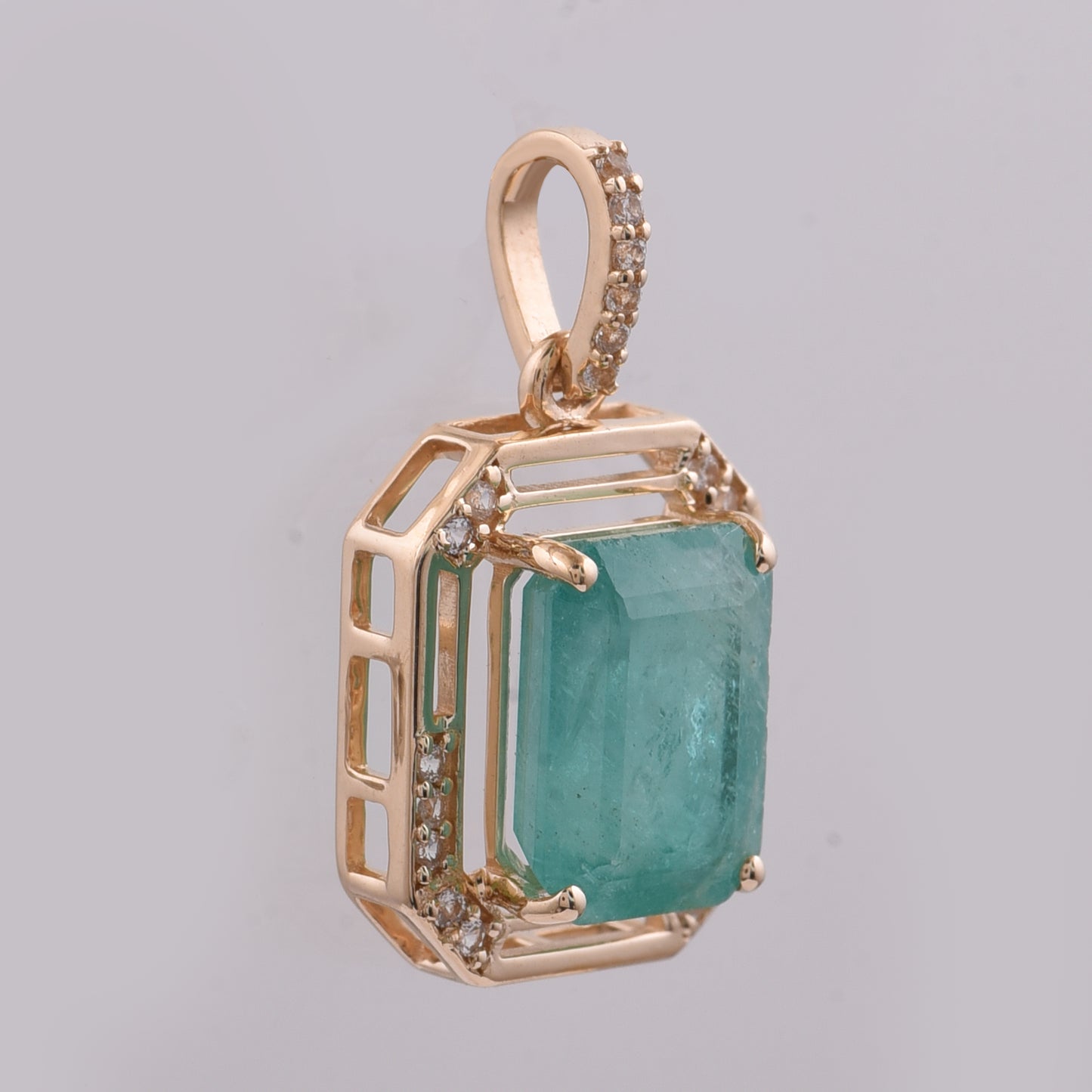 2.44 Ct Octagon Step Cut Natural Emerald 14K Gold Pendant