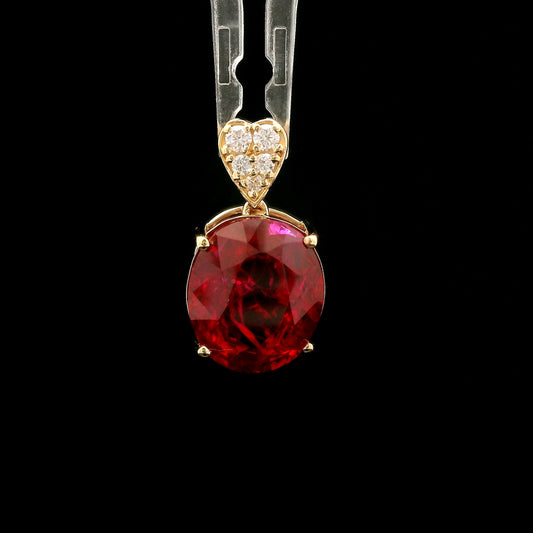 5.84 Ct Oval Mixed Cut Lab Grown Ruby 14K Gold Pendant