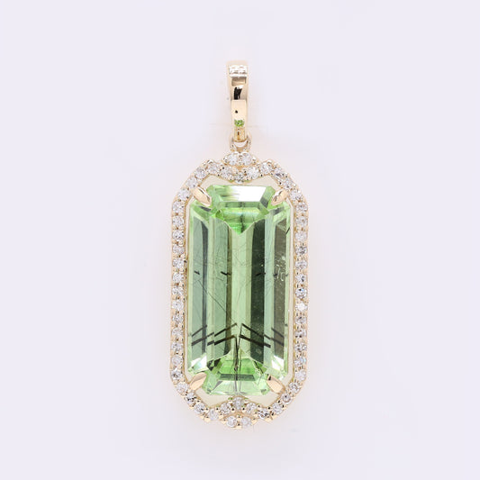 6.06 Ct Octagon Step Cut Natural Peridot 14K Gold Pendant