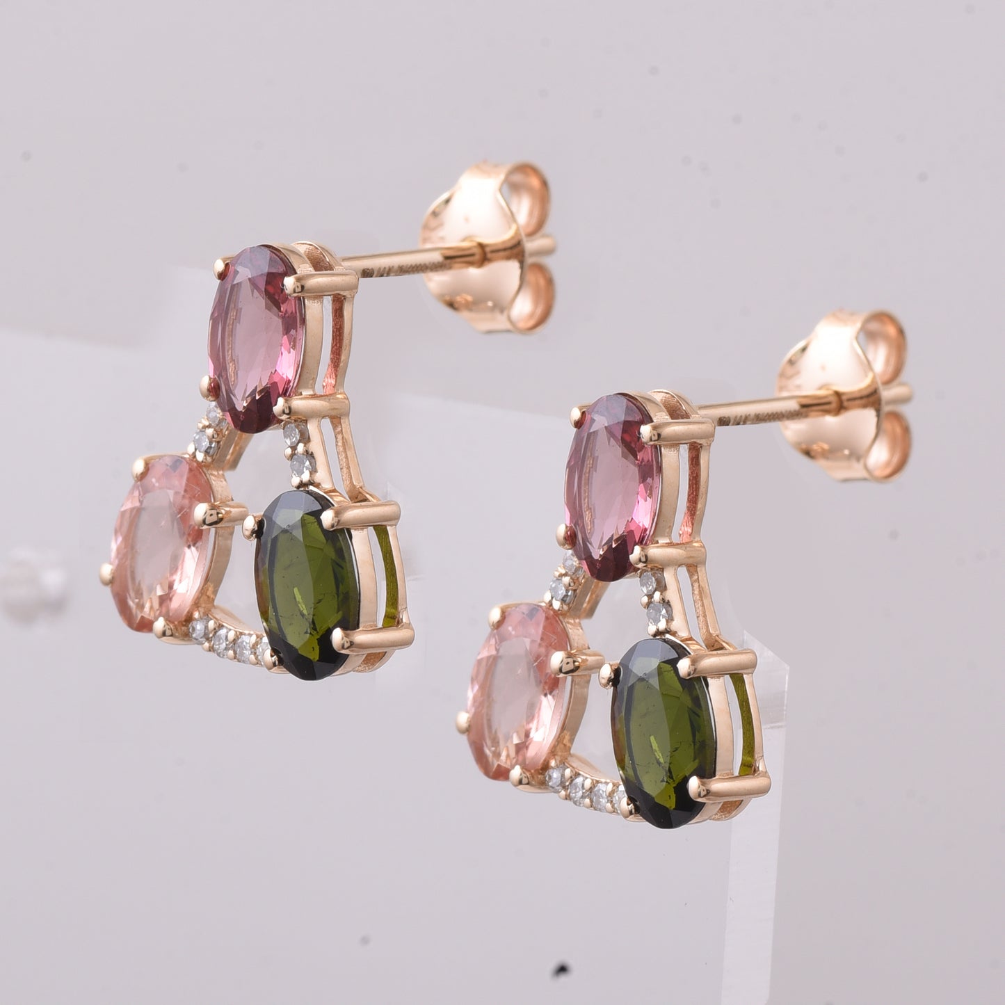 2.64 Ct Oval Mixed Cut Natural Tourmaline 14K Gold Earrings