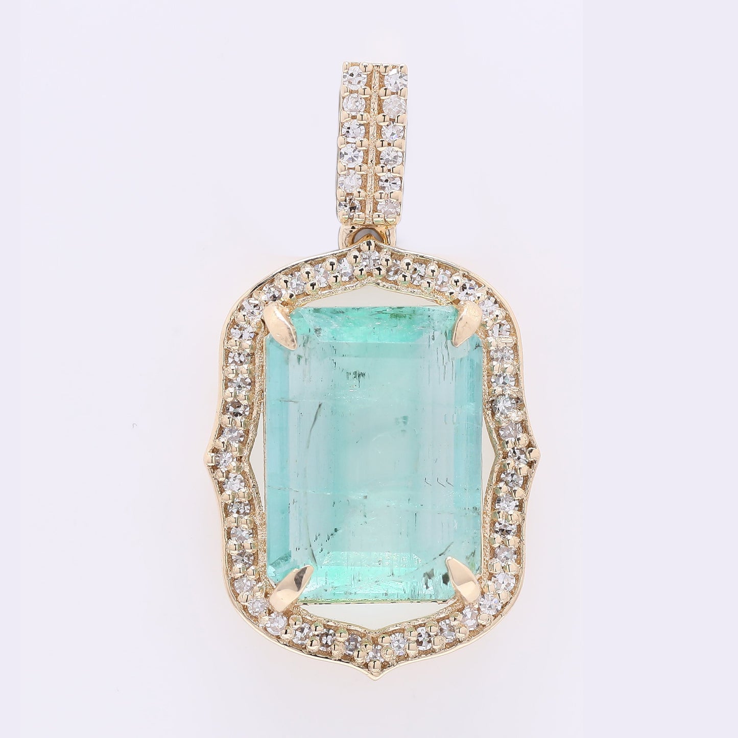 4.24 Ct Octagon Step Cut Natural Emerald 14K Gold Pendant