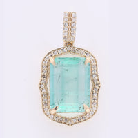 4.24 Ct Octagon Step Cut Natural Emerald 14K Gold Pendant