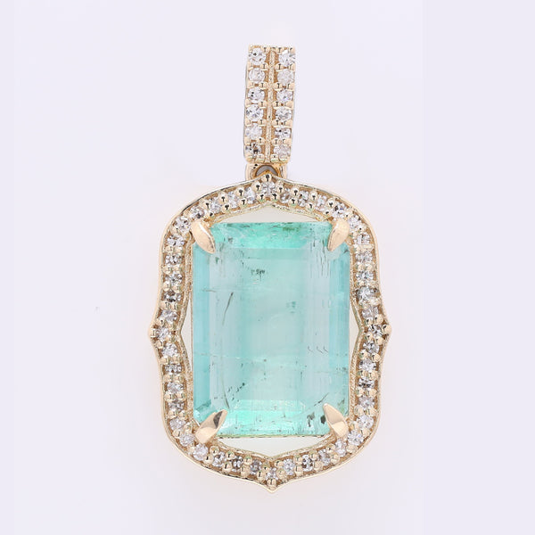 4.24 Ct Octagon Step Cut Natural Emerald 14K Gold Pendant