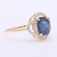 2.79 Ct Oval Mixed Cut Natural Sapphire 14K Gold Ring