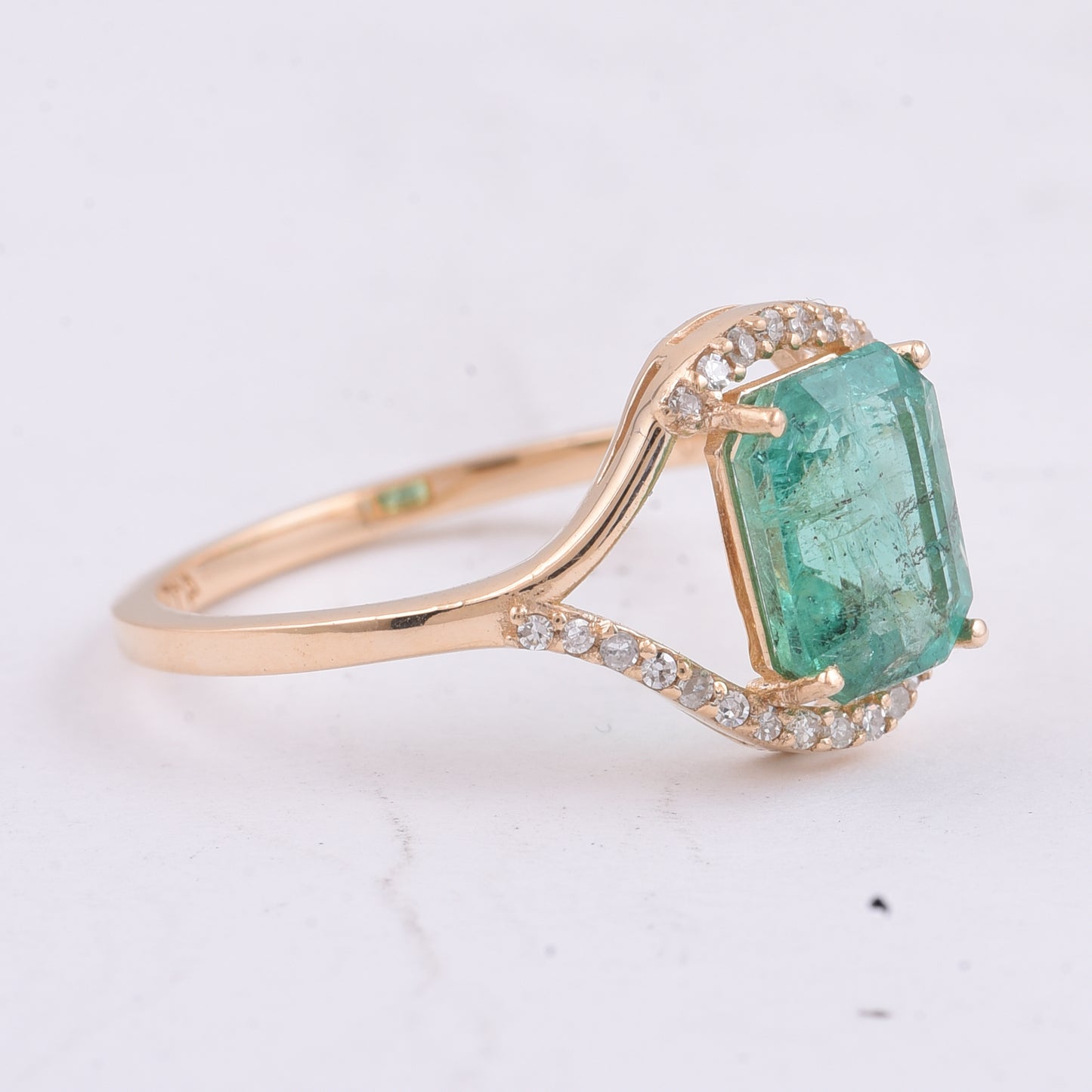 1.66 Ct Octagon Step Cut Natural Emerald 14K Gold Ring