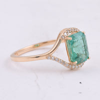 1.66 Ct Octagon Step Cut Natural Emerald 14K Gold Ring
