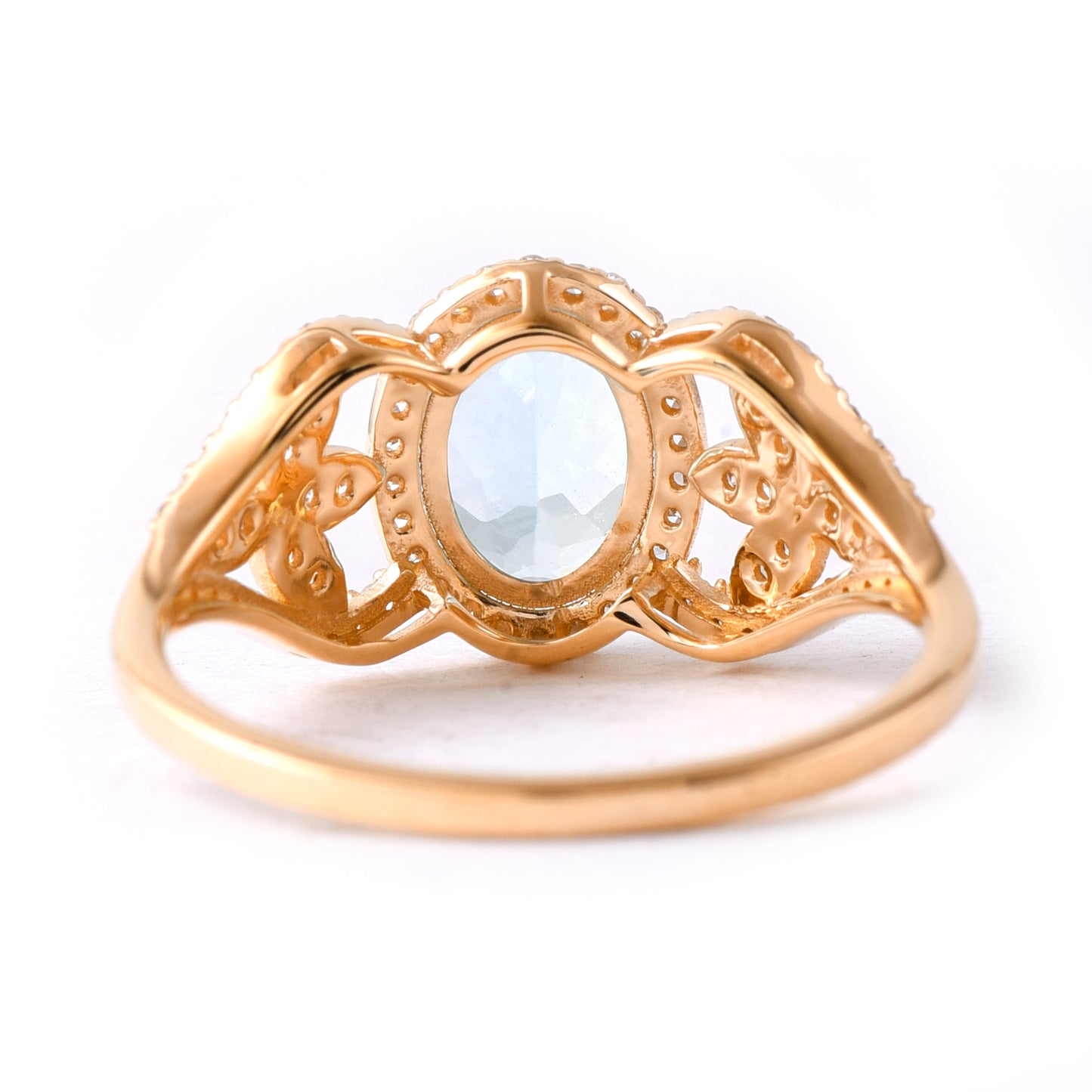 1.38 Ct Oval Mixed Cut Natural Aquamarine 14K Gold Ring