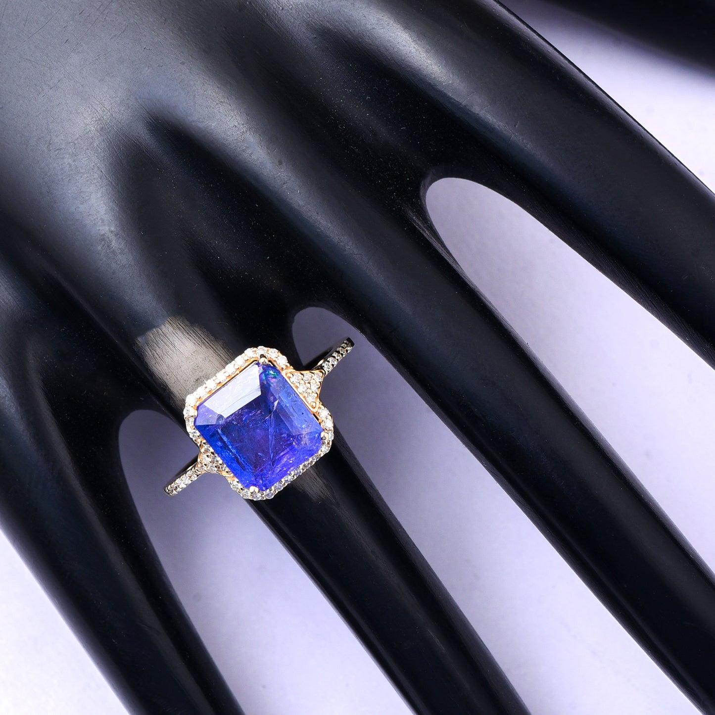 3.87 Ct Octagon Step Cut Natural Tanzanite 14K Gold Ring