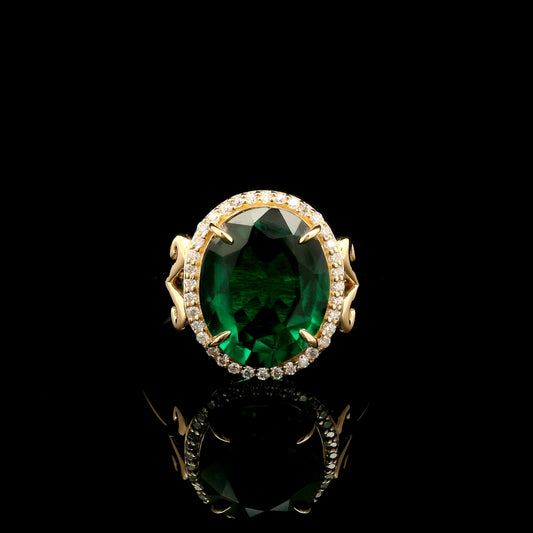 3.21 Ct Oval Mixed Cut Lab Grown Emerald 14K Gold Ring