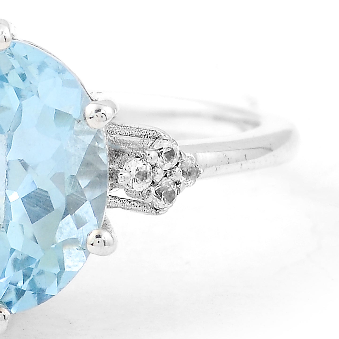 3.48 Ct Oval Blue Topaz, White Zircon, 925 Sterling Silver Ring
