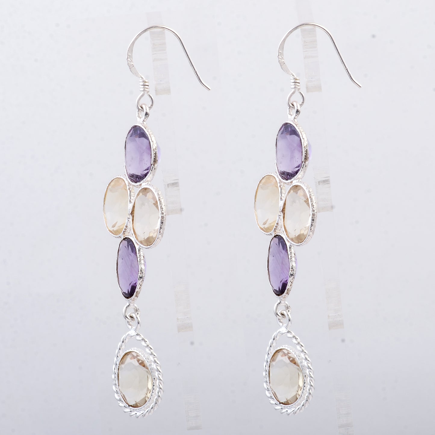 13.85 Ct Amethyst, Citrine 925 Sterling Silver Earrings