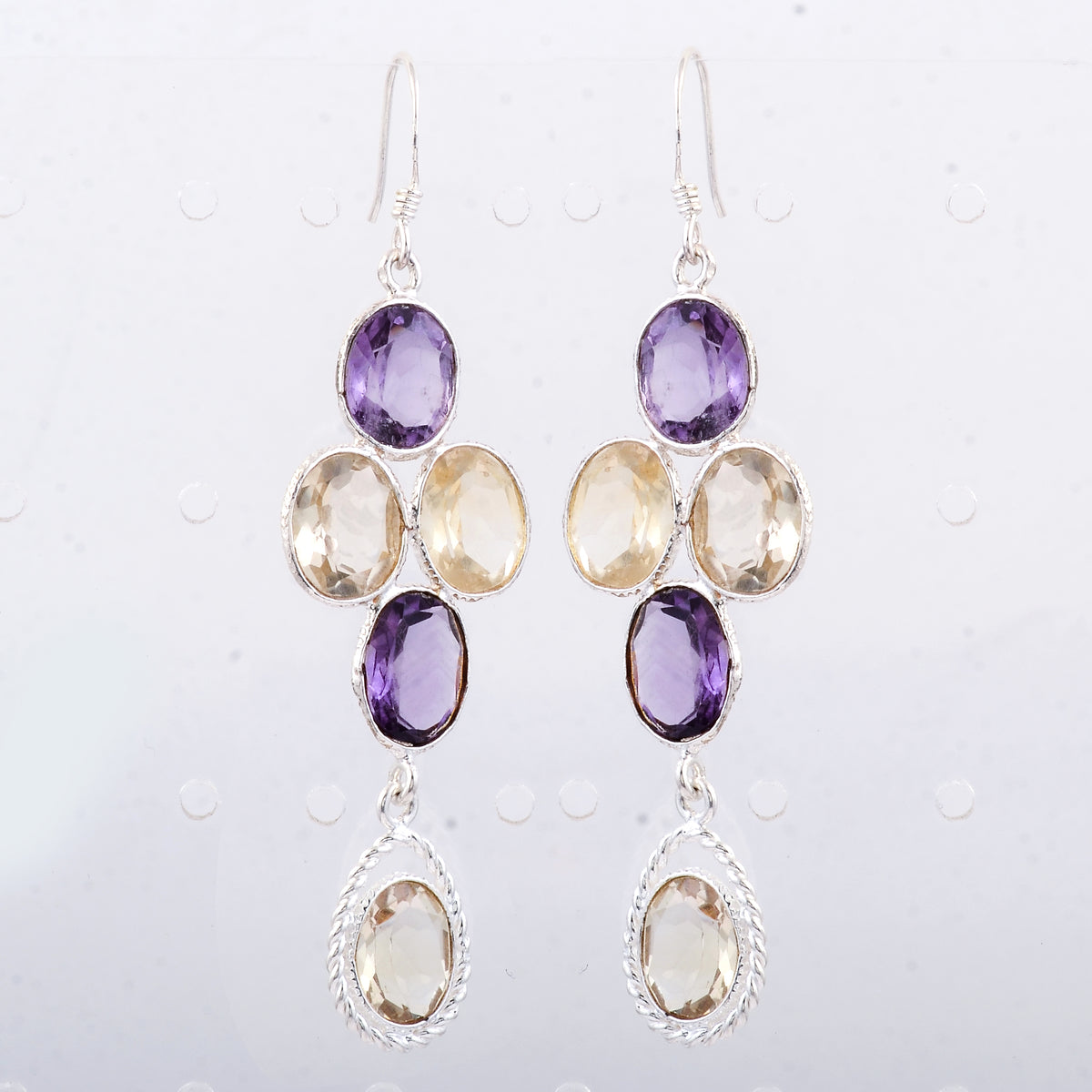 13.85 Ct Amethyst, Citrine 925 Sterling Silver Earrings