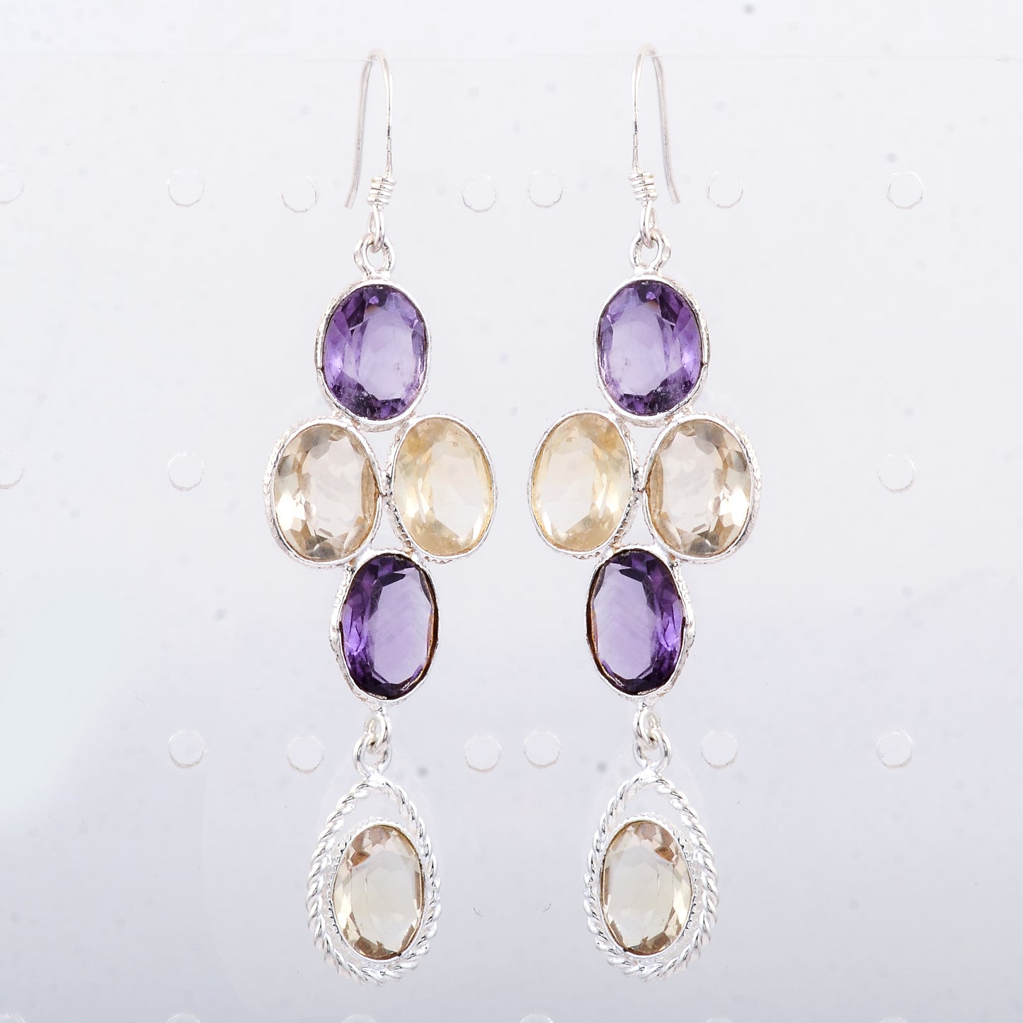 13.85 Ct Amethyst, Citrine 925 Sterling Silver Earrings