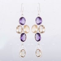 13.85 Ct Amethyst, Citrine 925 Sterling Silver Earrings