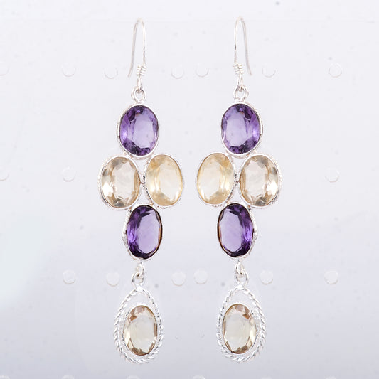 13.85 Ct Amethyst, Citrine 925 Sterling Silver Earrings