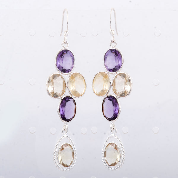 13.85 Ct Amethyst, Citrine 925 Sterling Silver Earrings