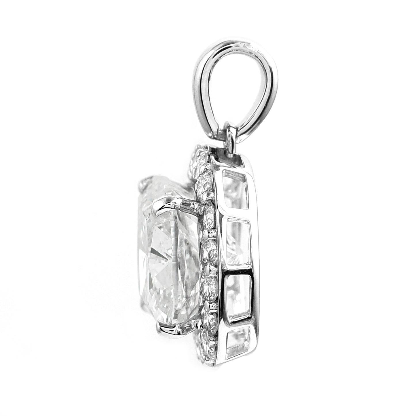3.44 Ct Square Cushion Modified Brilliant Lab Grown Diamond 14K Gold Pendant