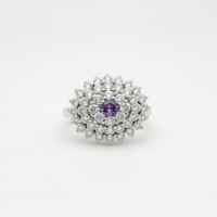 1.27 Ct Round Amethyst, Cubic Zirconia 925 Sterling Silver Ring