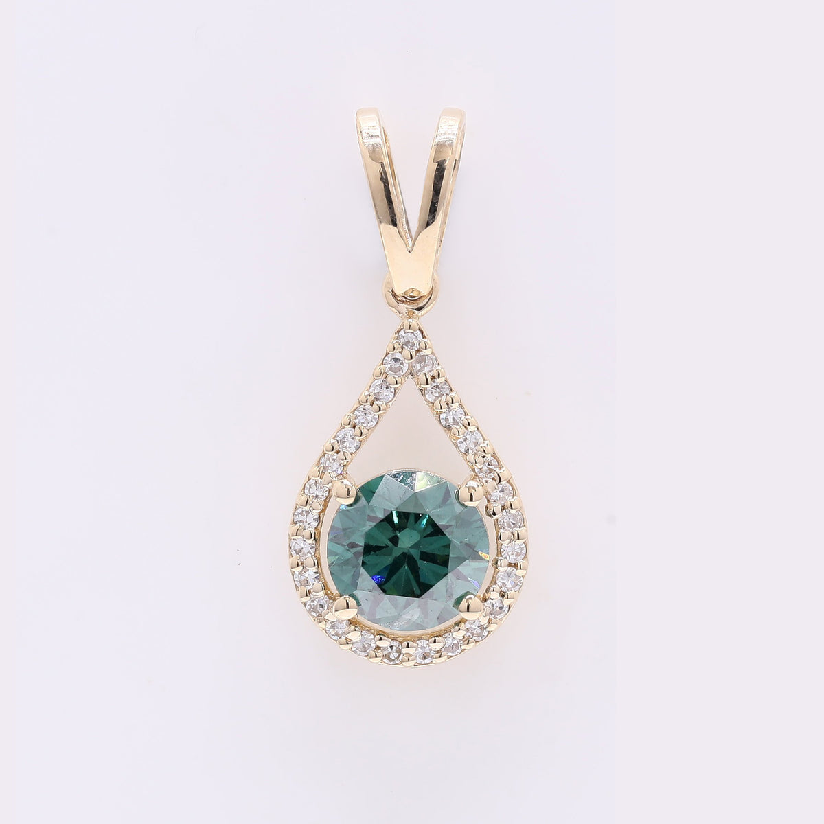 0.79 Ct Round Green Diamond 14K Gold Pendant