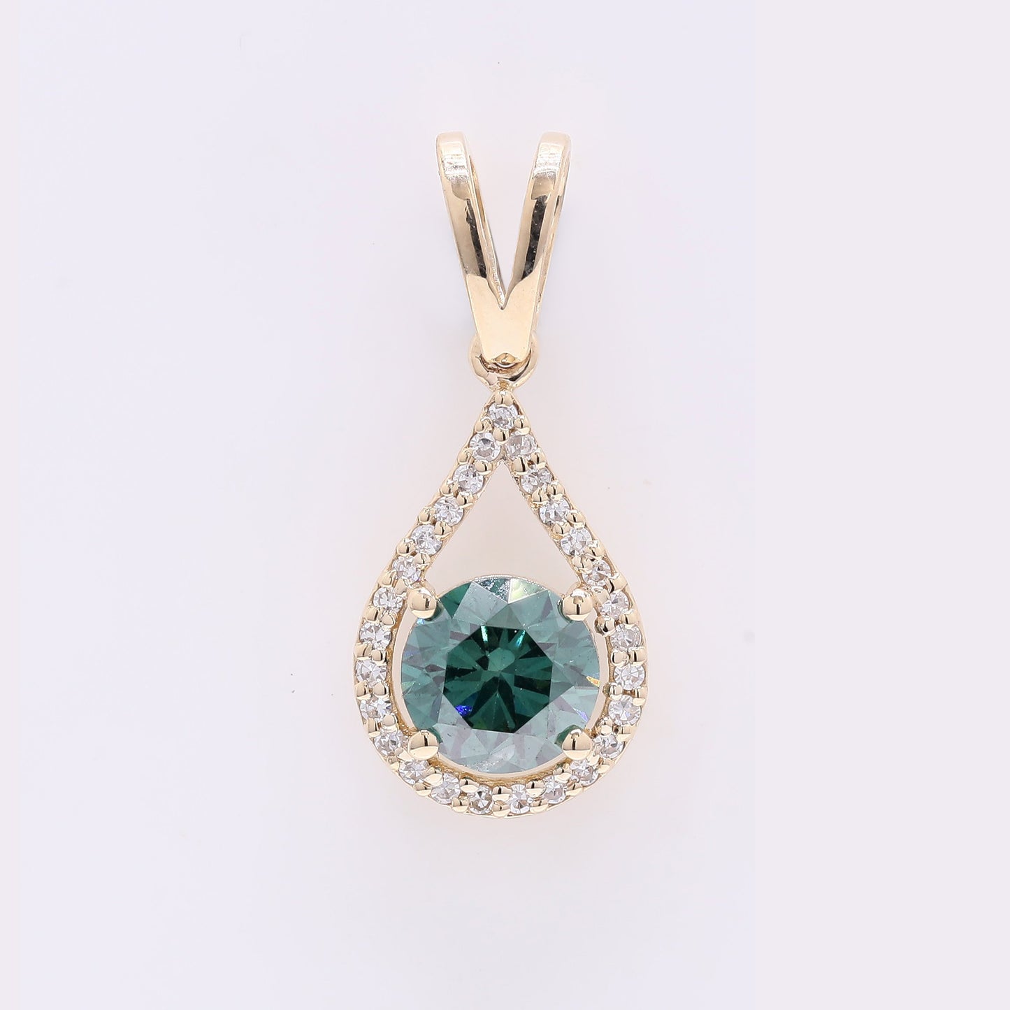 0.79 Ct Round Green Diamond 14K Gold Pendant