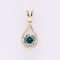 0.79 Ct Round Green Diamond 14K Gold Pendant