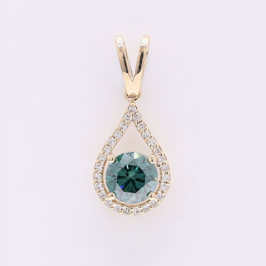 0.79 Ct Round Green Diamond 14K Gold Pendant