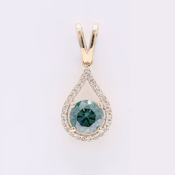 0.79 Ct Round Green Diamond 14K Gold Pendant
