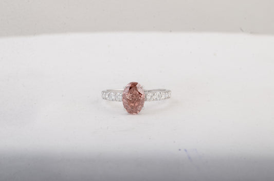 2.44 Carats Fancy Pink Lab Grown Diamond 14K Gold Ring