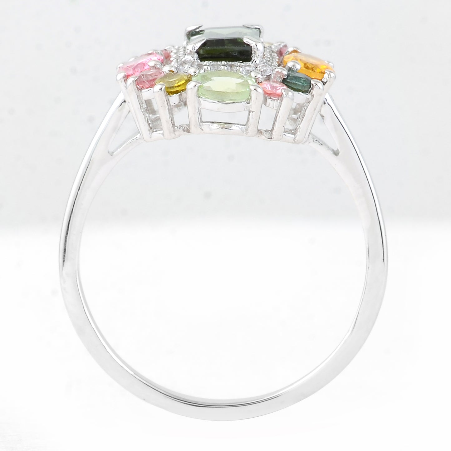 1.65 Ct Octagon Step Cut, Oval Mixed Cut, Round Mixed Cut Natural Multi-Coloured Tourmaline 950 Platinum Ring
