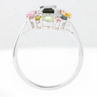 1.65 Ct Octagon Step Cut, Oval Mixed Cut, Round Mixed Cut Natural Multi-Coloured Tourmaline 950 Platinum Ring
