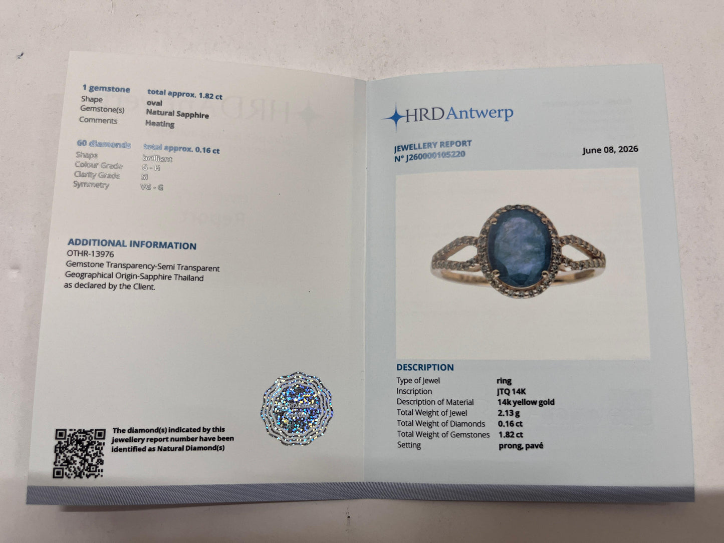 1.98 Ct Oval Mixed Cut Natural Sapphire 14K Gold Ring
