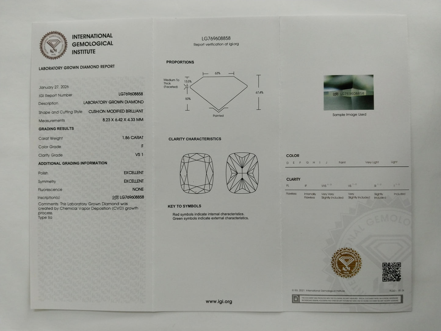 2.13 Ct Cushion Modified Brilliant Lab Grown Diamond 950 Platinum Ring