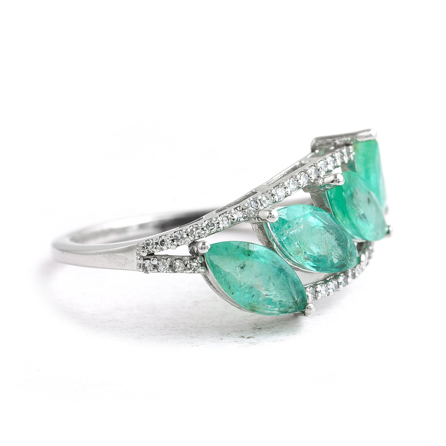 3.63 Ct Marquise Mixed Cut Natural Emerald 950 Platinum Ring