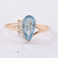 1.08 Ct Pear Natural Aquamarine 14K Gold Ring