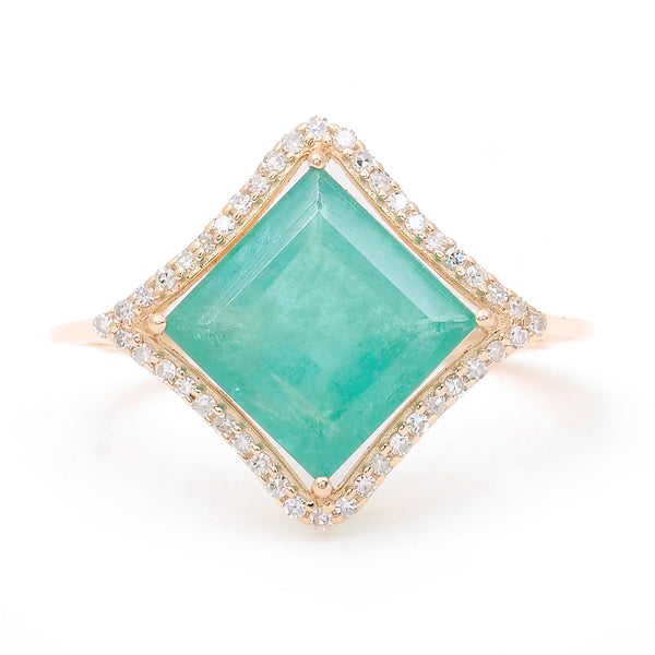 3.19 Ct Square Natural Emerald 14K Gold Ring