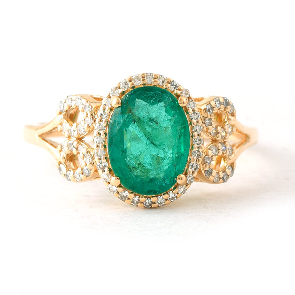 1.56 Ct Oval Mixed Cut Natural Emerald 14K Gold Ring