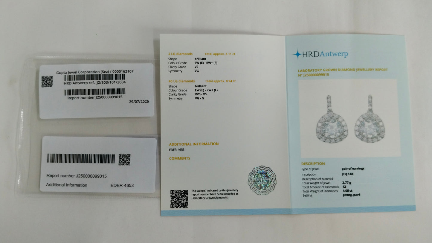 4.05 Carats Lab Grown Diamond 14K Gold Earrings