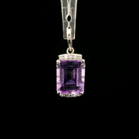 3.26 Ct Octagon Amethyst, White Zircon 925 Sterling Silver Pendant