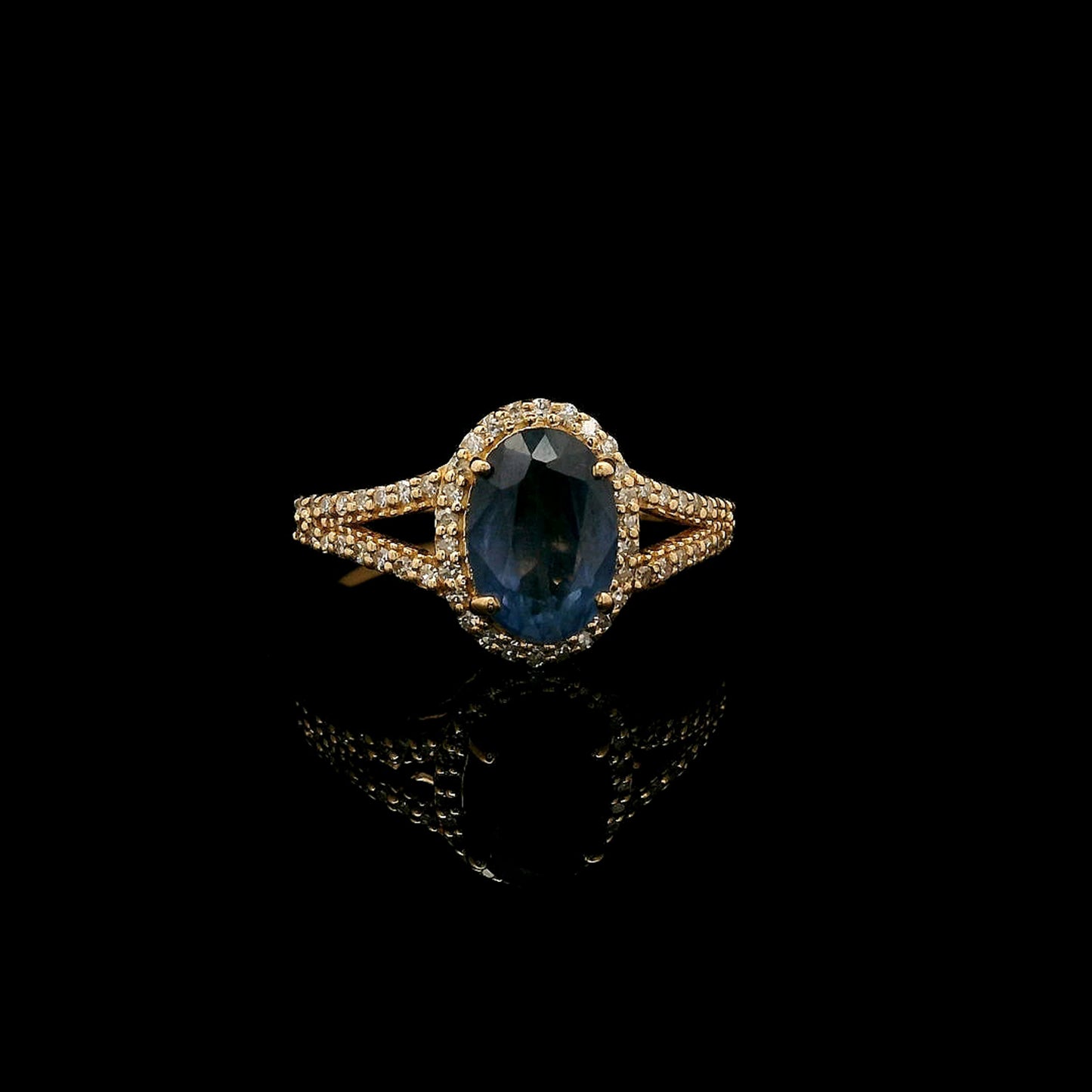 2.22 Ct Oval Mixed Cut Natural Sapphire 14K Gold Ring