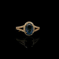 2.22 Ct Oval Mixed Cut Natural Sapphire 14K Gold Ring