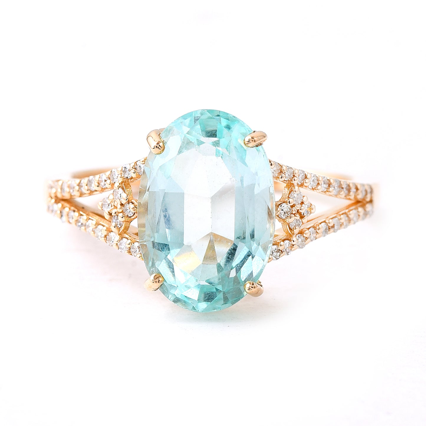 3.63 Ct Oval Mixed Cut Natural Beryl 14K Gold Ring