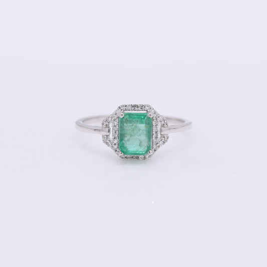 1.28 Ct Octagon Step Cut Natural Emerald 950 Platinum Ring