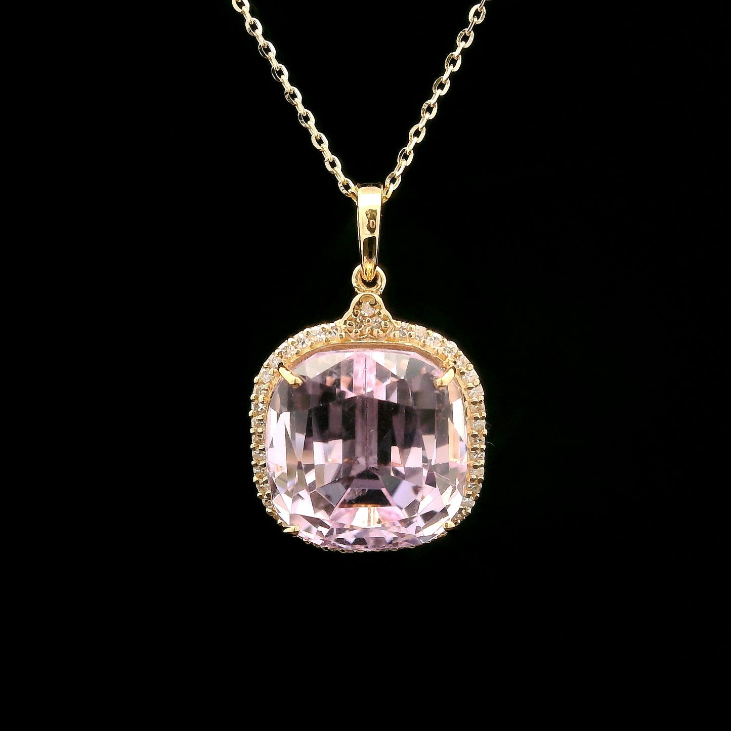 10.16 Ct Cushion Kunzite 14K Gold Pendant