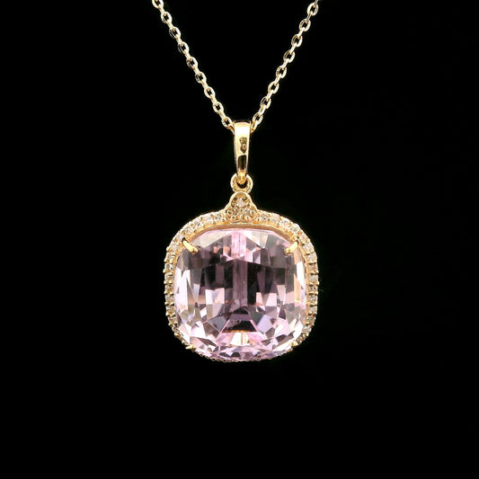 10.16 Ct Cushion Kunzite 14K Gold Pendant