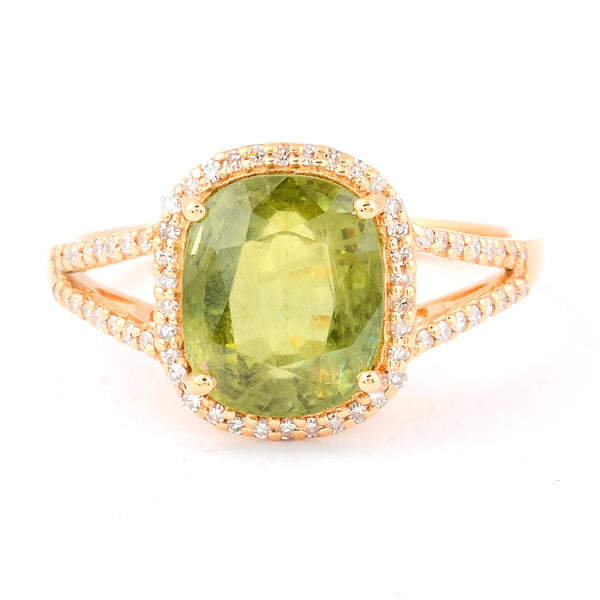 4.54 Ct Cushion Mixed Cut Natural Green Sapphire 14K Gold Ring