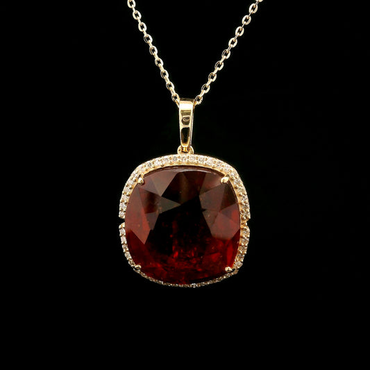 13.35 Ct Cushion Hessonite 14K Gold Pendant
