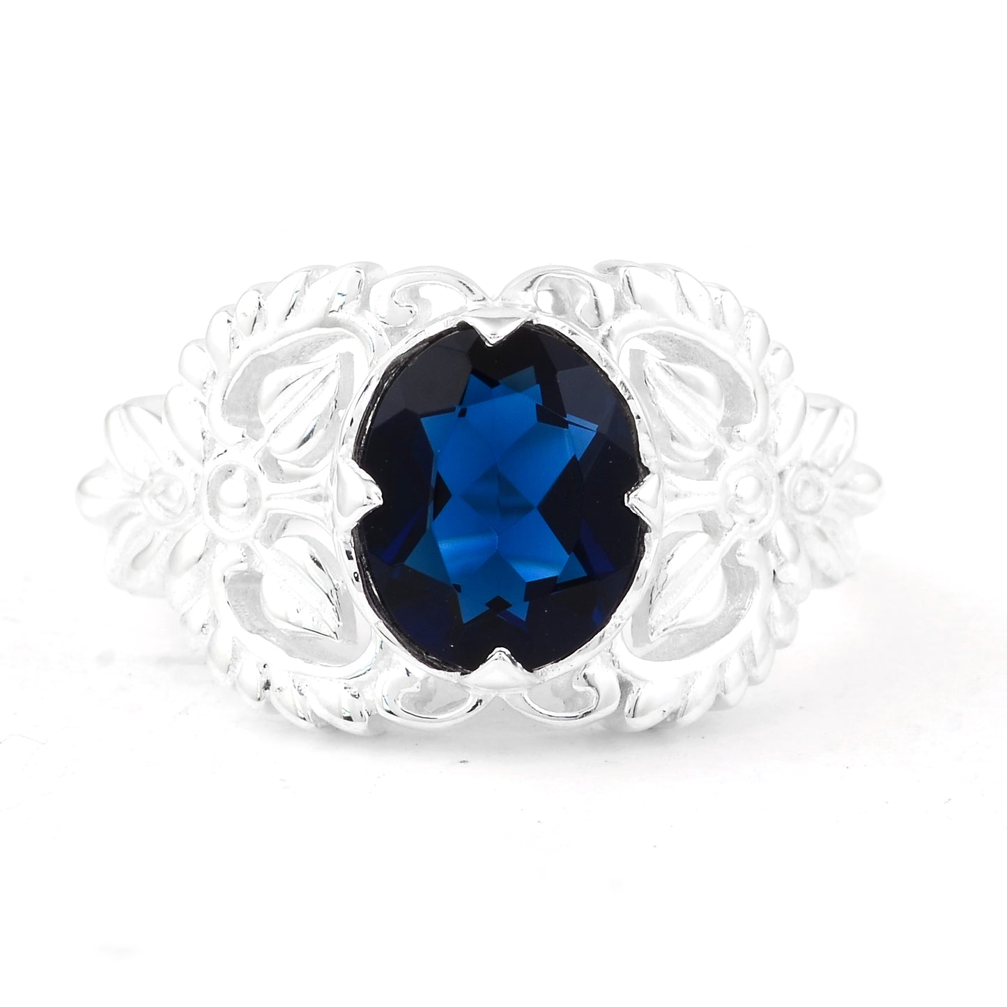 2.30 Ct Oval Created Sapphire 925 Sterling Silver Ring