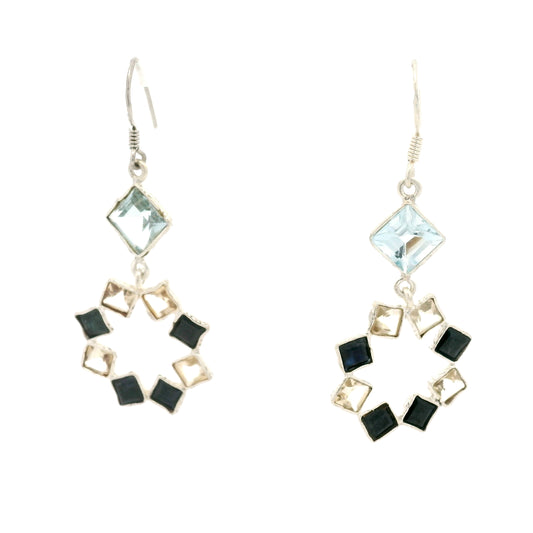 11.03 Ct Citrine, Sapphire 925 Sterling Silver Earrings