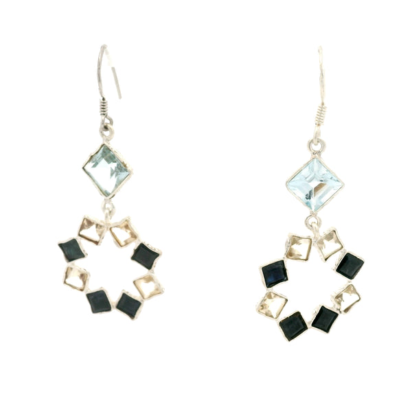 11.03 Ct Citrine, Sapphire 925 Sterling Silver Earrings