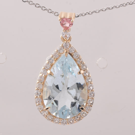 5.20 Ct Pear Aquamarine 9K Gold Pendant